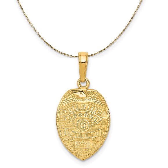 14k Yellow Gold Police officer Badge Necklace - 30 Inch - Picture 1 of 7